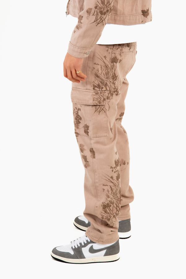 Liquor & Poker Sand & Brown Floral Twill Relaxed Cargo Jeans