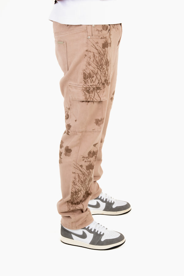Liquor & Poker Sand & Brown Floral Twill Relaxed Cargo Jeans