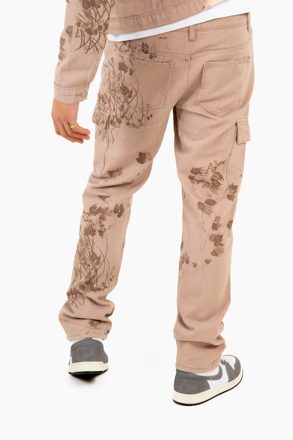 Liquor & Poker Sand & Brown Floral Twill Relaxed Cargo Jeans