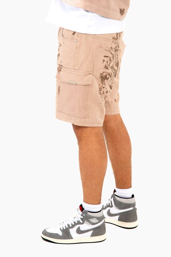 Liquor & Poker Sand & Brown Floral Twill Relaxed Cargo Shorts