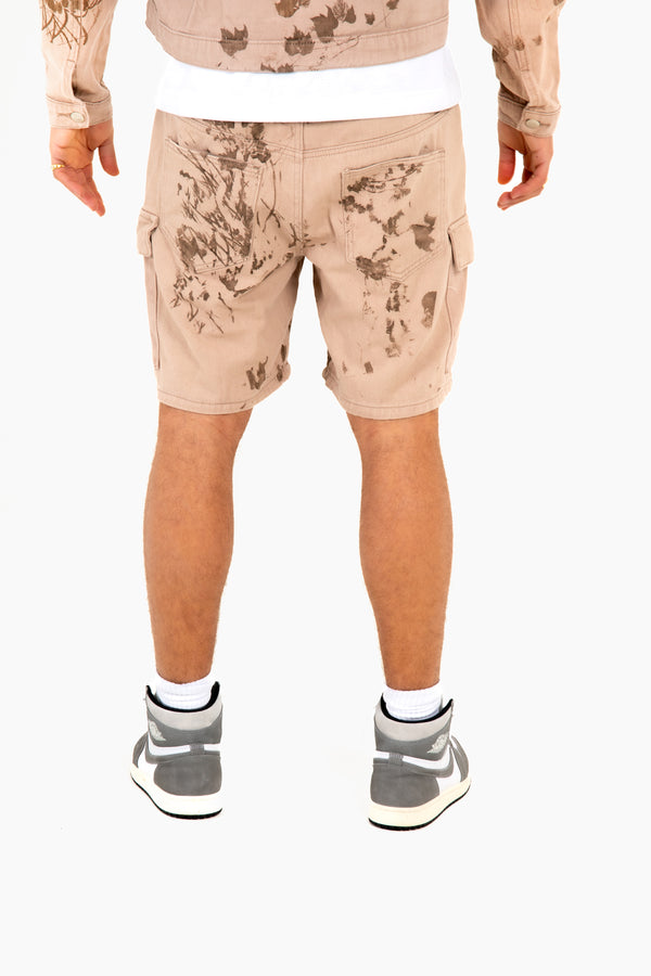 Liquor & Poker Sand & Brown Floral Twill Relaxed Cargo Shorts