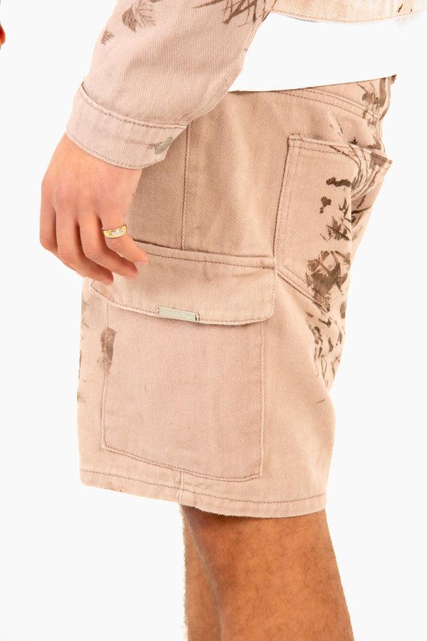 Liquor & Poker Sand & Brown Floral Twill Relaxed Cargo Shorts