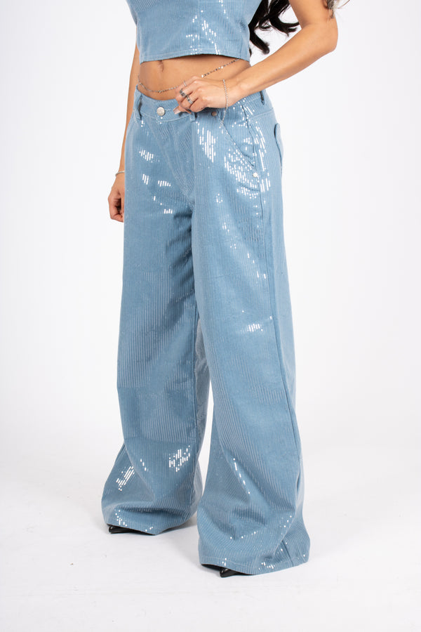 Liquor & Poker Sequin Blue Denim Baggy Heart Pocket Jean