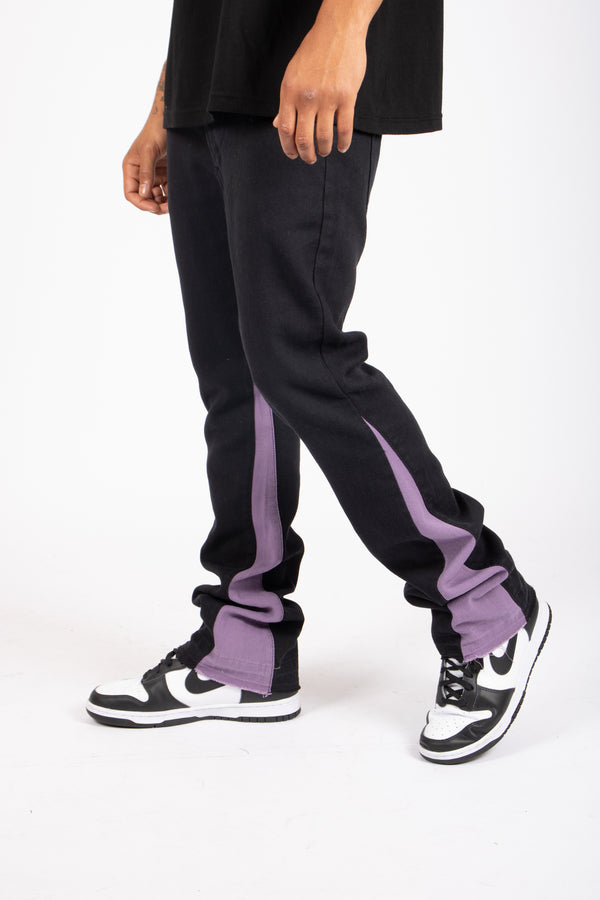 Liquor & Poker Slim Stacked Flare Spliced Jean In Black And Lilac