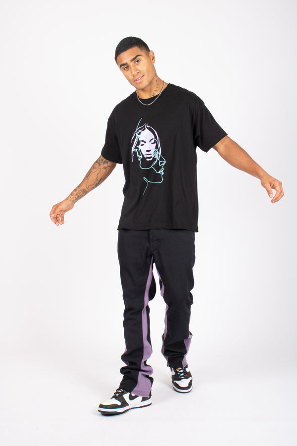Liquor & Poker Slim Stacked Flare Spliced Jean In Black And Lilac