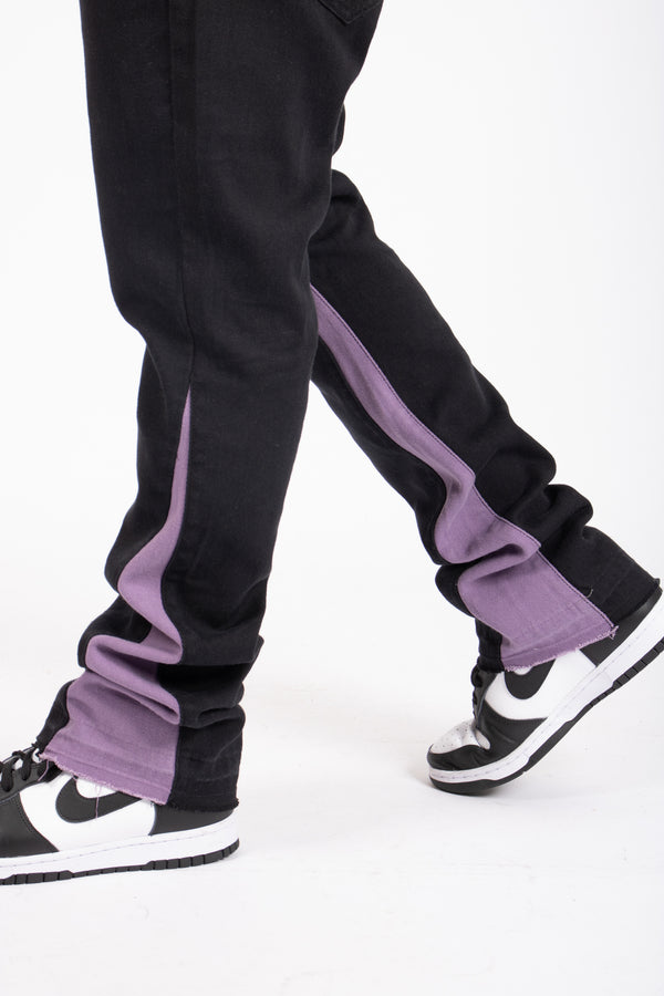 Liquor & Poker Slim Stacked Flare Spliced Jean In Black And Lilac