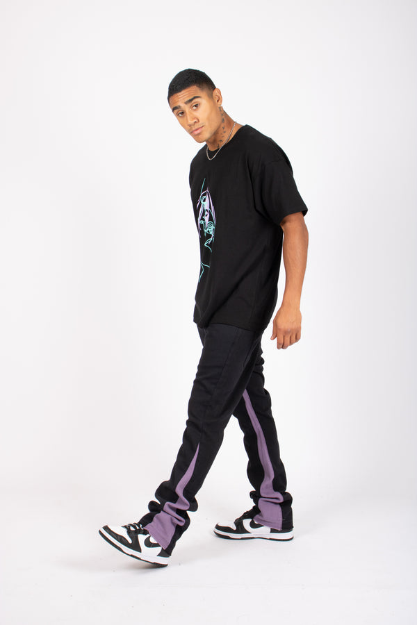 liquor & poker Slim Stacked Flare Spliced Jean In Black And Lilac