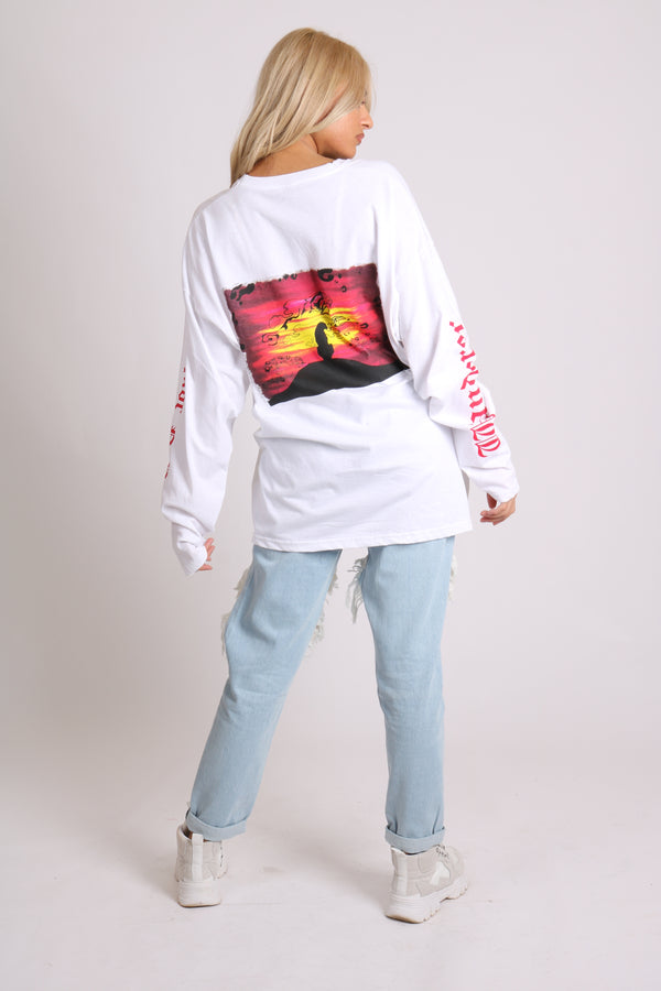 Liquor & Poker Solo Girl Long Sleeve T-Shirt With Safari Print In White