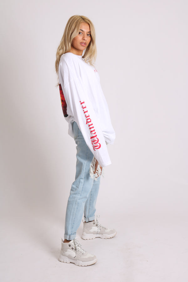 Liquor & Poker Solo Girl Long Sleeve T-Shirt With Safari Print In White