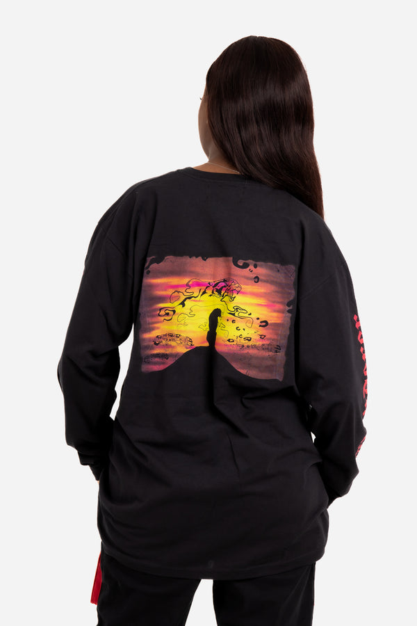 liquor & poker Solo Girl Long Sleeve T Shirt With Safari Print In Black