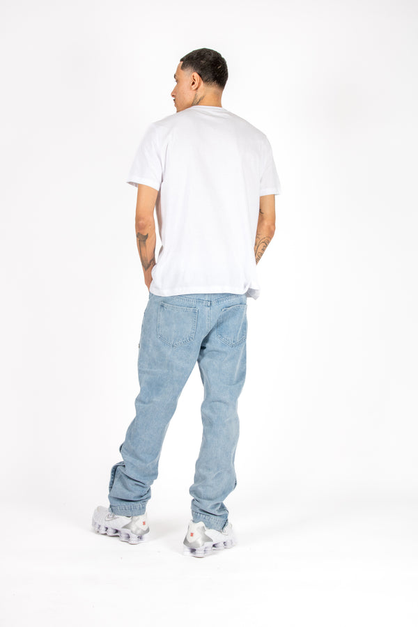 Liquor & Poker Stonewash Popper Detail Straight Leg Jeans