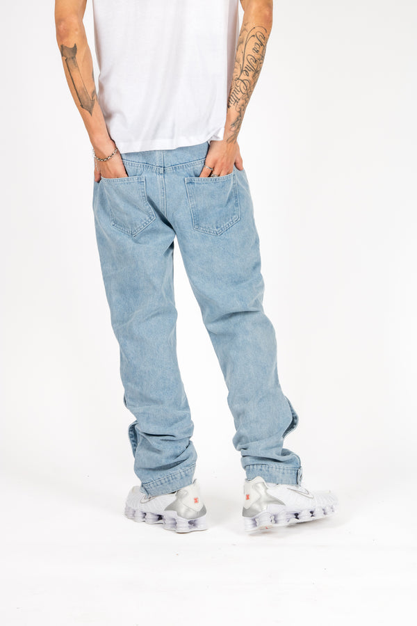 Liquor & Poker Stonewash Popper Detail Straight Leg Jeans