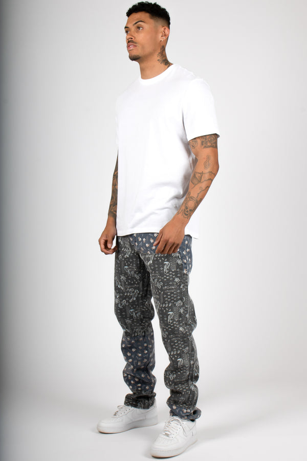 Liquor & Poker Straight Leg Denim Jeans In Black Paisley
