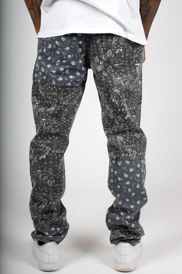 Liquor & Poker Straight Leg Denim Jeans In Black Paisley