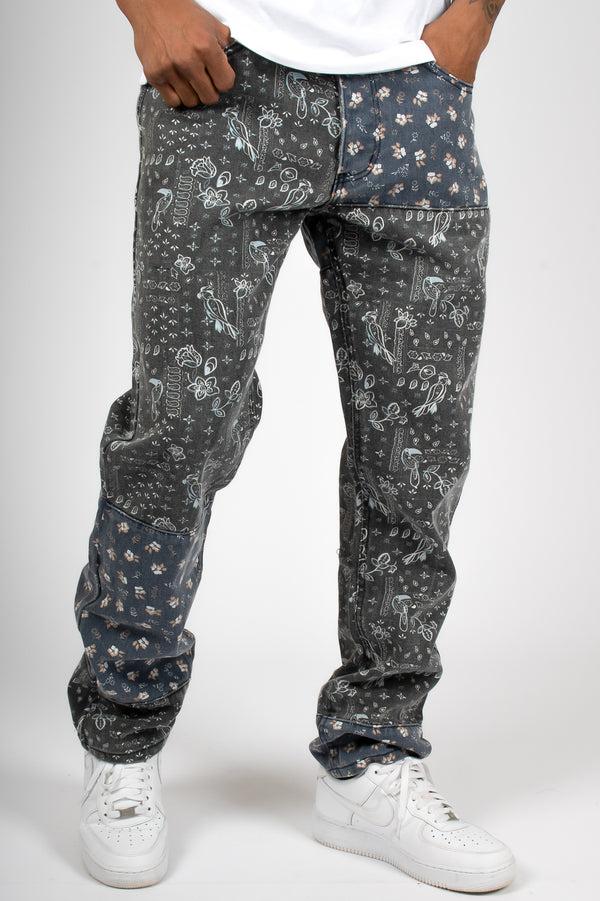 Liquor & Poker Straight Leg Denim Jeans In Black Paisley