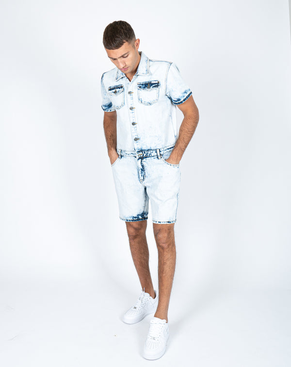 Liquor & Poker Tennessee Denim Overall Shorts In Cloud Wash