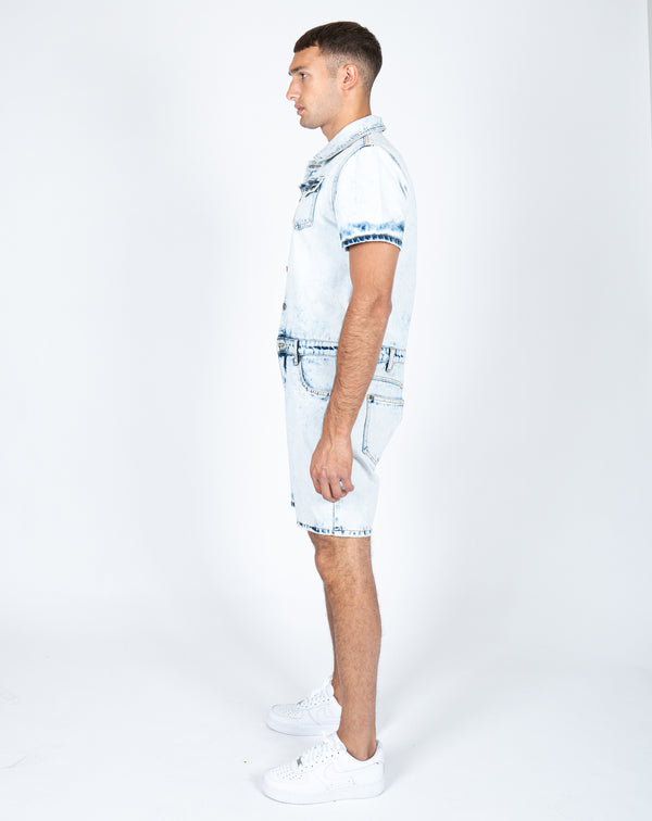 Liquor & Poker Tennessee Denim Overall Shorts In Cloud Wash