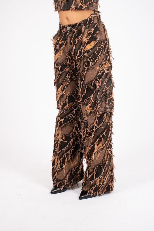 Liquor & Poker Tie-Dye Orange Mid-Rise Raw Edge Baggy Jean