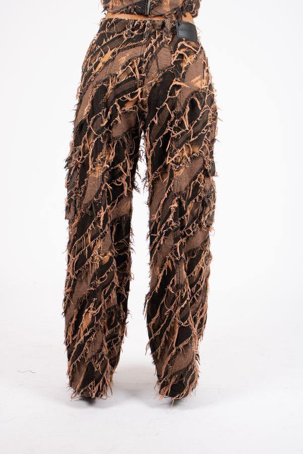 Liquor & Poker Tie-Dye Orange Mid-Rise Raw Edge Baggy Jean