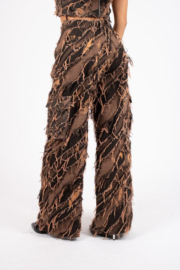 Liquor & Poker Tie-Dye Orange Mid-Rise Raw Edge Baggy Jean