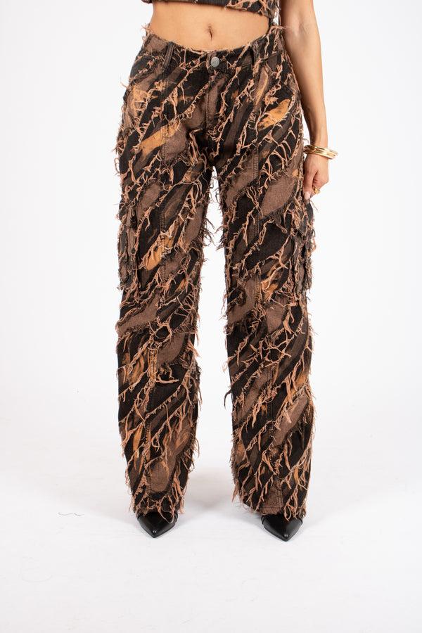 liquor & poker Tie-Dye Orange Mid-Rise Raw Edge Baggy Jean