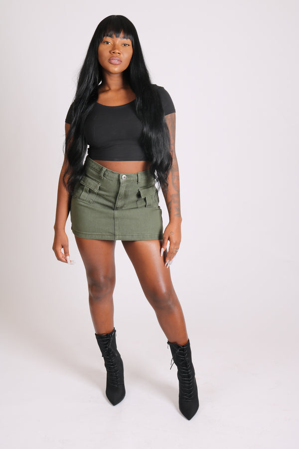 Liquor & Poker Utility Pocket Denim Mini Skirt In Khaki