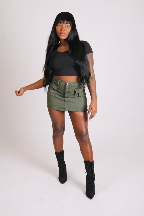 Liquor & Poker Utility Pocket Denim Mini Skirt In Khaki