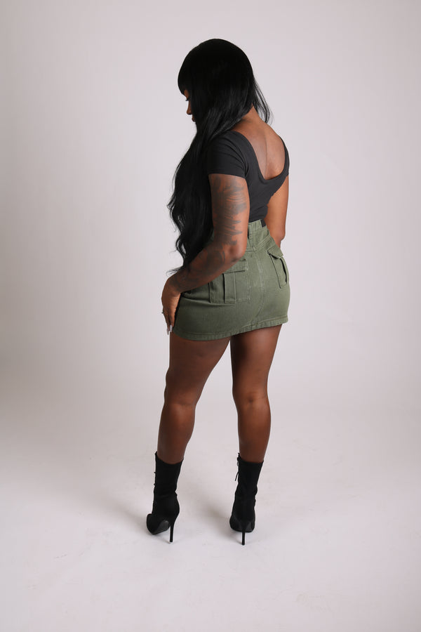 Liquor & Poker Utility Pocket Denim Mini Skirt In Khaki