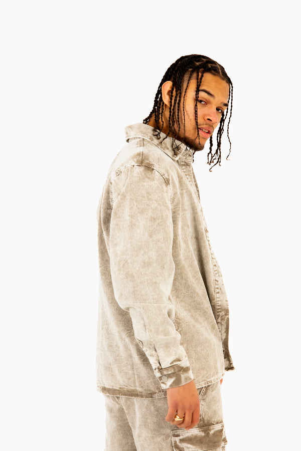 Liquor & Poker Washed Acid Beige Corduroy Relaxed Shirt
