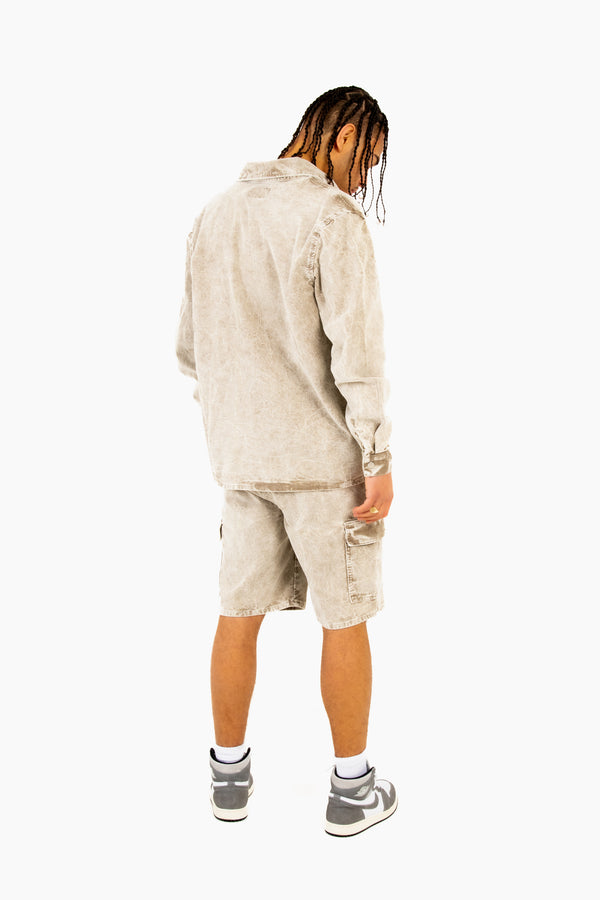 Liquor & Poker Washed Acid Beige Corduroy Relaxed Shirt