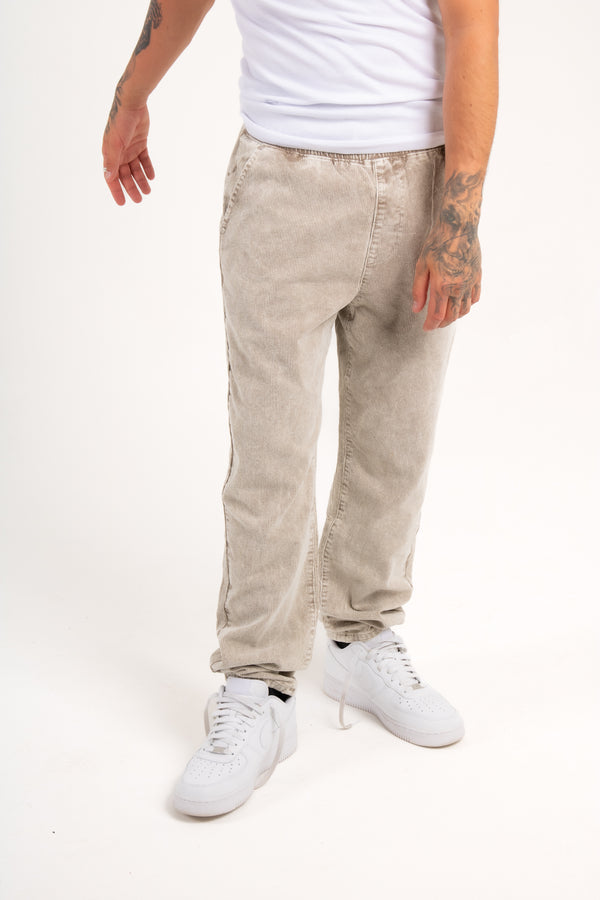 Liquor & Poker Washed Acid Beige Corduroy Straight-Leg Trouser