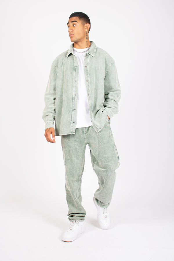 Liquor & Poker Washed Acid Green Corduroy Relaxed Shirt