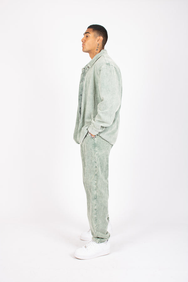 Liquor & Poker Washed Acid Green Corduroy Relaxed Shirt