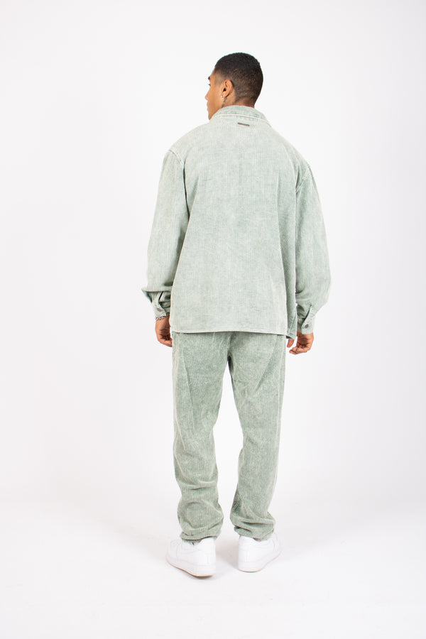 Liquor & Poker Washed Acid Green Corduroy Relaxed Shirt