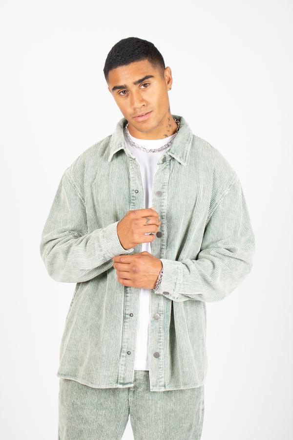 liquor & poker Washed Acid Green Corduroy Relaxed Shirt