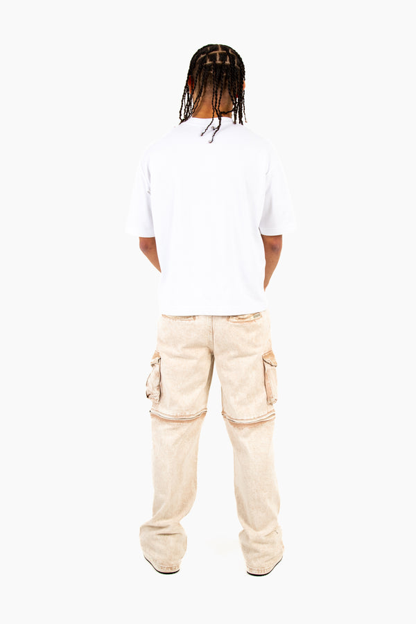 Liquor & Poker Washed Beige Baggy Cargo Trouser Detachable Zip-Off Shorts