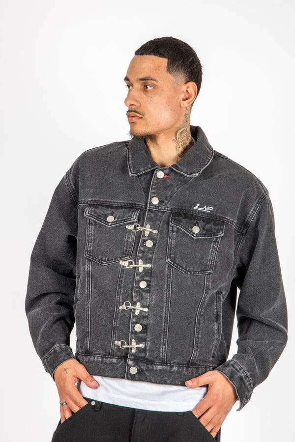 Liquor & Poker Washed Black Clasp Detail Denim Jacket