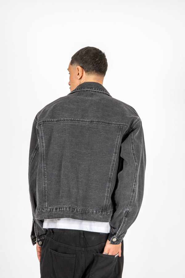 Liquor & Poker Washed Black Clasp Detail Denim Jacket