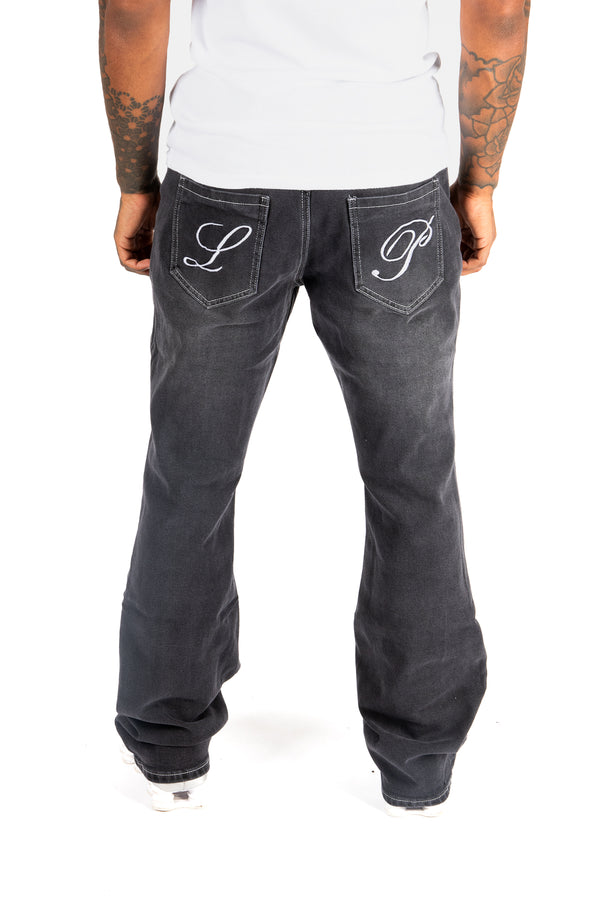 Liquor & Poker Washed Black Contrast Stitch Stacked Flare