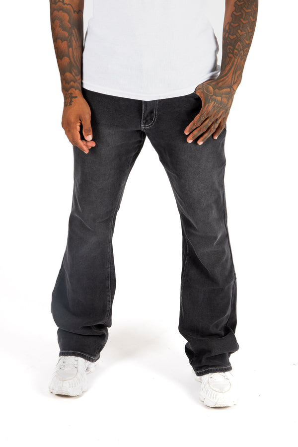 Liquor & Poker Washed Black Contrast Stitch Stacked Flare