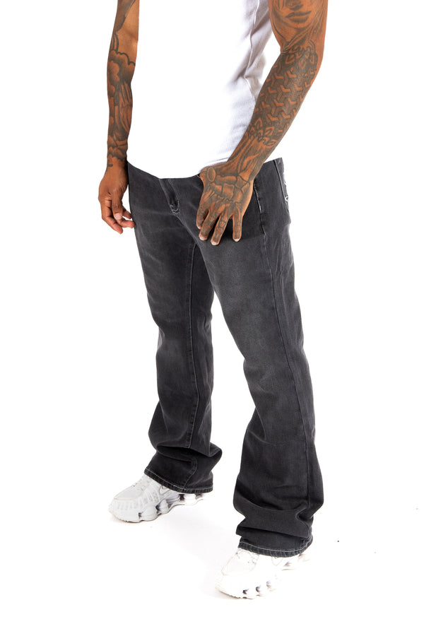 liquor & poker Washed Black Contrast Stitch Stacked Flare