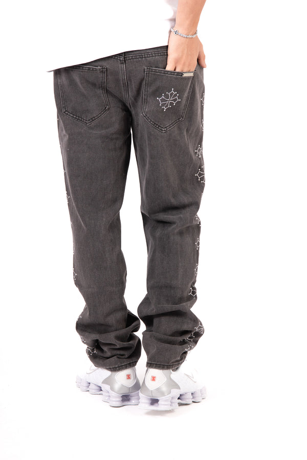 Liquor & Poker Washed Black Embellished Side Jean Rhinestone Jean