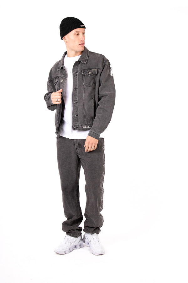 Liquor & Poker Washed Black Embellished Side Jean Rhinestone Jean