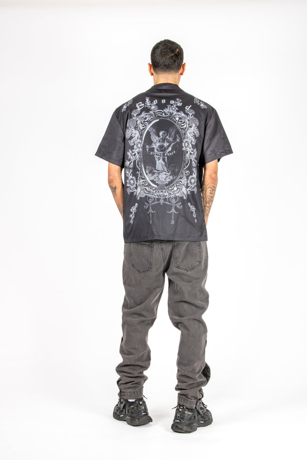 Liquor & Poker Washed Black Popper Detail Straight Leg Jeans