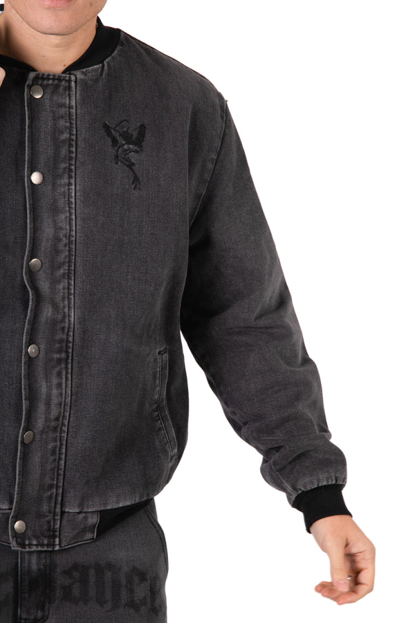 Liquor & Poker Washed Black 'Repentance' Motif Bomber Jacket