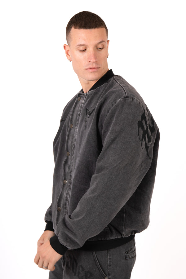 Liquor & Poker Washed Black 'Repentance' Motif Bomber Jacket