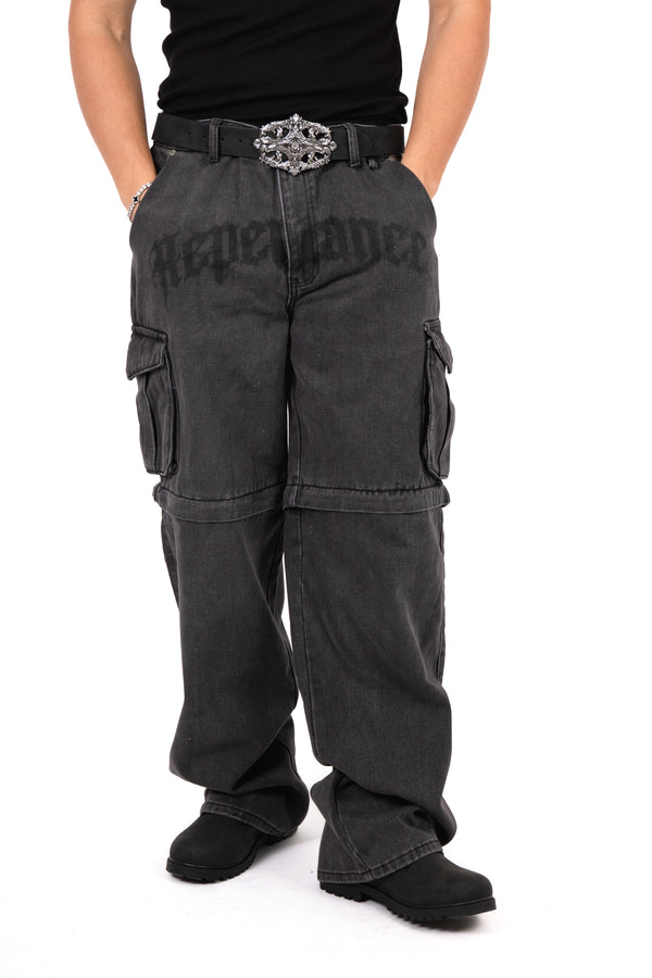 Liquor & Poker Washed Black 'Repentance' Script Detailing Rapture Baggy Fit Jeans