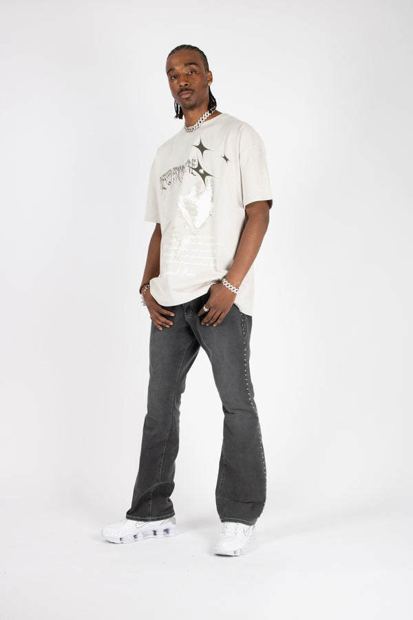 Liquor & Poker Washed Black Studded Stacked Slim Flare