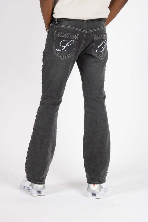 Liquor & Poker Washed Black Studded Stacked Slim Flare
