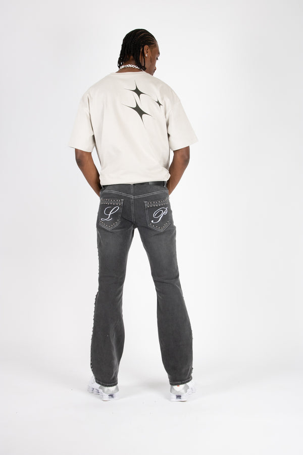 Liquor & Poker Washed Black Studded Stacked Slim Flare